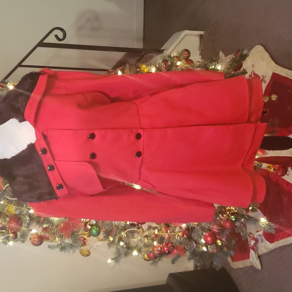 NWOT Red Wool Buttoned Swing Coat-